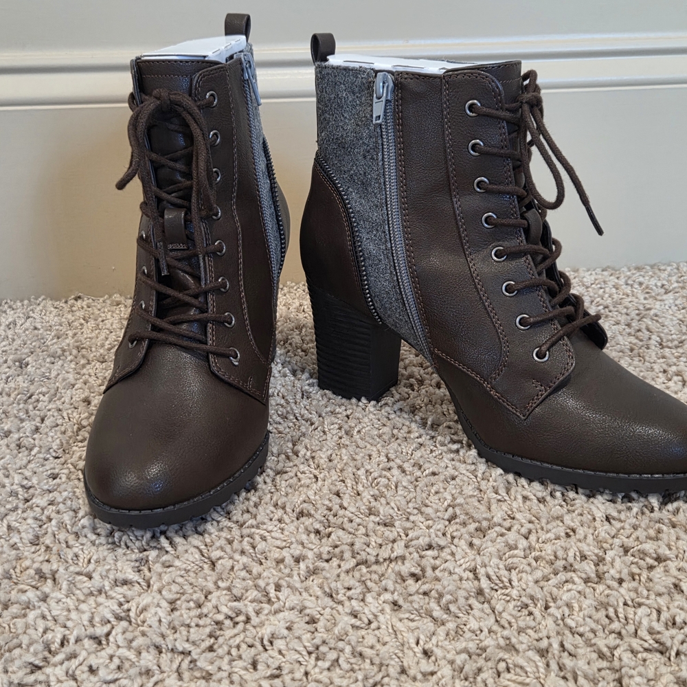 Brown Lace-Up Ankle Boots